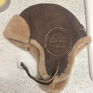 Vintage Allen Edmonds Brown Shearling Bomber Cap Size Medium